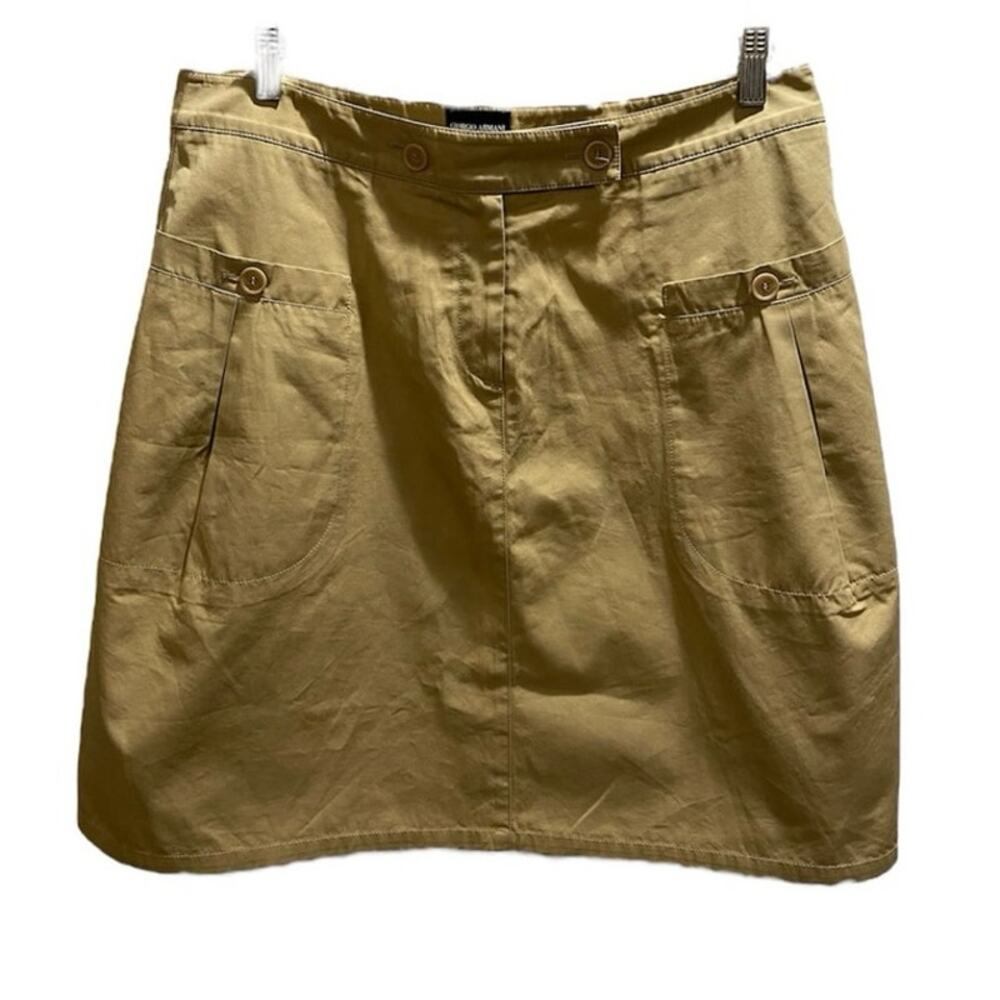 Giorgio Armani Vintage Designer Khaki Tan Cargo Buttons Mini Skirt Pockets XL